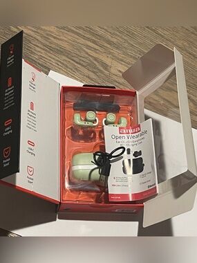 Aiwa Open Wearable Wireless Earbuds in Light Green w/ Charging Case